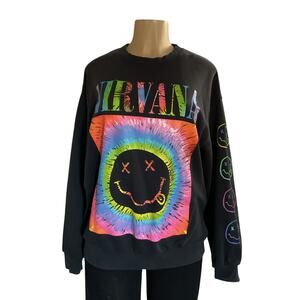 Nirvana Sweatshirt Bershka Black Tie Dye Smiley Face Graphic Size S